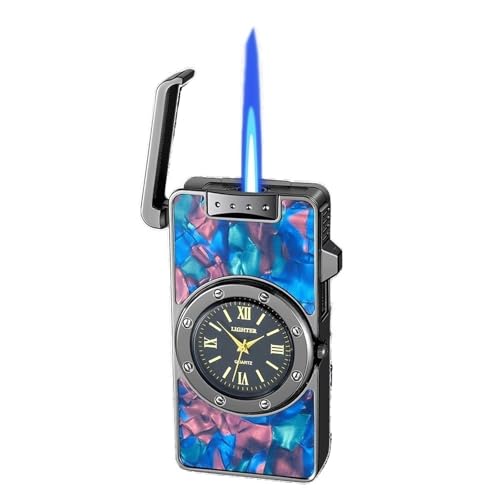 VIPAVA Butan-Fackelfeuerzeug mit Klappdeckel aus Metall, Winddichte Jetflamme, nachfüllbar, ultradünn, praktische Multifunktionsfeuerzeuge for Kerzencamping(Black 1) von VIPAVA