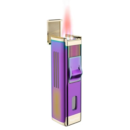 VIPAVA Butan-Feuerzeug aus Metall mit Vier Flammen, Winddichte Jet-Flamme, nachfüllbarer Kraftstoff, einstellbar, sichtbares, klares Luftfenster, Multifunktionsfeuerzeug, Geschenk for Männer(Purple) VIPAVA Butan-Feuerzeug aus Metall mit Vier Flammen, Winddichte Jet-Flamme, nachfüllbarer Kraftstoff, einstellbar, sichtbares, klares Luftfenster, Multifunktionsfeuerzeug, Geschenk for Männer(Purple) von VIPAVA