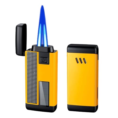 VIPAVA Solar-Feuerzeug mit Zwei Flammen und sichtbarem transparentem Gasfenster, nachfüllbar mit Butan, Multifunktionsfeuerzeug mit praktischem Klappdeckel aus Metall, Geschenk for Männer(Yellow) von VIPAVA