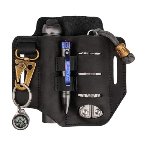 VIPERADE PJ13 Plus Leder EDC lederscheide Tasche Organizer Leder Taktischer Multitool Halter Leder Tasche mit Gürtelschlaufe Stifthalter für Taschenlampe Werkzeuge Outdoor Camping Mini Tools-Schwarz von VIPERADE