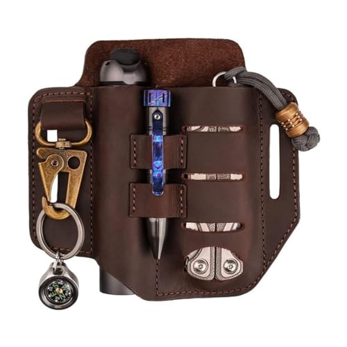 VIPERADE PJ13 Plus Leder EDC lederscheide Tasche Organizer Leder Taktischer Multitool Halter Leder Tasche mit Gürtelschlaufe Stifthalter für Taschenlampe Werkzeuge Outdoor Camping Mini Tools-Braun von VIPERADE