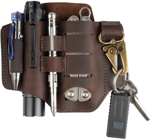 VIPERADE PJ16 Leder EDC lederscheide Tasche Organizer Leder Taktischer Multitool Halter Leder Tasche mit Schlüsselbund Gürtelschlaufe Stifthalter für Taschenlampe Werkzeuge Outdoor Camping -Braun von VIPERADE