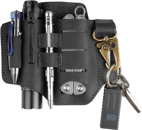 VIPERADE PJ16 Leder EDC lederscheide Tasche Organizer Leder Taktischer Multitool Halter Leder Tasche mit Schlüsselbund Gürtelschlaufe Stifthalter für Taschenlampe Werkzeuge Outdoor Camping -Schwarz von VIPERADE