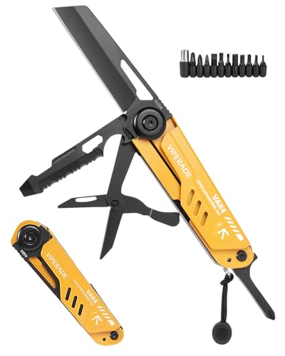 VIPERADE VAK4 Multifunktions Taschenmesser, EDC faltbar Multitool Werkzeug mit Schere Säge Flaschenöffner Schraubendreher Brechstange Pfeife (Gelb) von VIPERADE