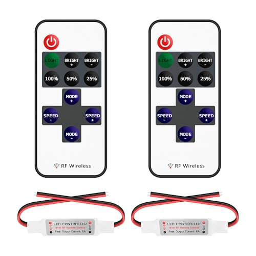 VIPMOON 2 Pack Led Controller 11-Tasten RF Mini Drahtlose Fernbedienung Monochromatic für Einfarbig 3528 5050 LED Strip VIPMOON 2 Pack Led Controller 11-Tasten RF Mini Drahtlose Fernbedienung Monochromatic für Einfarbig 3528 5050 LED Strip von VIPMOON