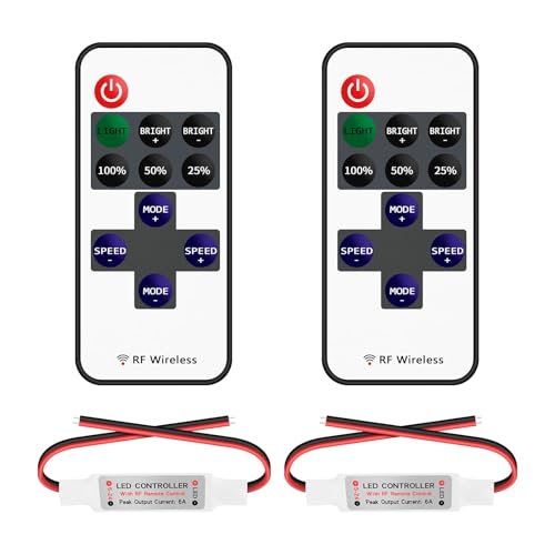 VIPMOON 2 Pack Led Controller 11-Tasten RF Mini Drahtlose Fernbedienung Monochromatic für Einfarbig 3528 5050 LED Strip von VIPMOON