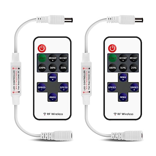 VIPMOON 2 Stück RF LED Controller Monochromatic mit DC 5-24V 11 Tasten Wireless Fernbedienung für Dimmable 3528 5050 LED Strip von VIPMOON
