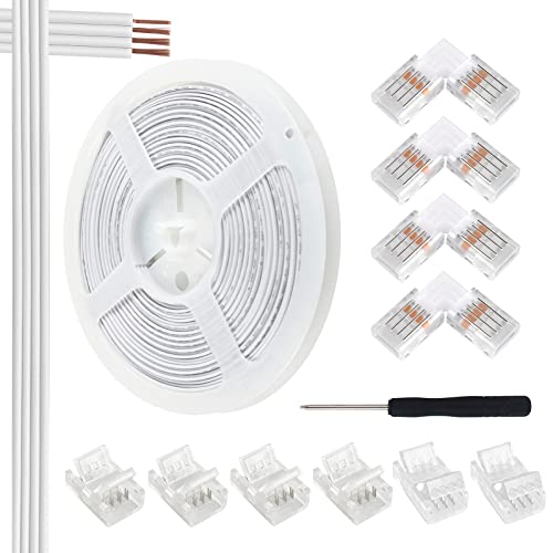 VIPMOON 4 Polig LED Eckverbinder 10mm LED Streifen Eckverbinder Set, 2x LED Streifen Verbinder 4x Streifen-zu-Streifen-Schnellverbinder 4x L Förmige Stecker 10M LED Verlängerungskabel für 5050 3528 von VIPMOON