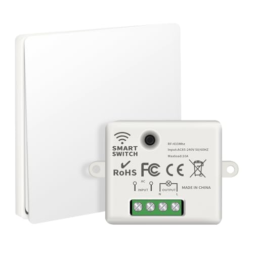 VIPMOON Funkschalter 230V, Funk Lichtschalter Set RF 433Mhz, Kabelloser Lichtschalter AC 85-240v 50/60 HZ 10A Relais Empfänger mit Drahtlos Kinetischer Batterieloser Schalter VIPMOON Funkschalter 230V, Funk Lichtschalter Set RF 433Mhz, Kabelloser Lichtschalter AC 85-240v 50/60 HZ 10A Relais Empfänger mit Drahtlos Kinetischer Batterieloser Schalter von VIPMOON