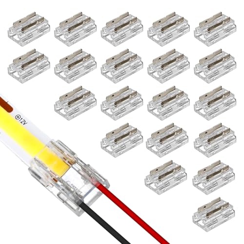 VIPMOON LED Strip Eckverbinder 2 polig 10mm, 20 Stück COB LED Verbinder,L/T LED Stecker SMD 2PIN 10mm Transparenter Verbinder, Mini Stecker für 8mm Breite COB/SMD Streifen(3528) von VIPMOON