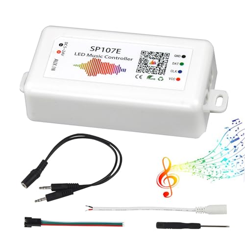 VIPMOON LED Controller, SP107E Bluetooth LED-Musikcontroller Farbcontroller iOS/Andriod App-Unterstützung LED Fernbedienung WS2811 WS2812B WS2801 SK6812 Geeignet für LED-Streifen/LED-Matrix-Panels von VIPMOON