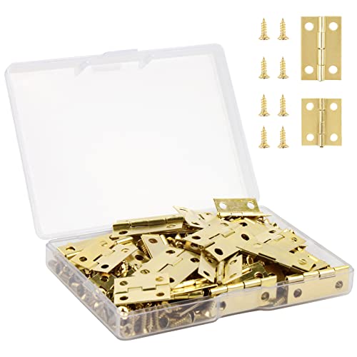 VIPMOON Scharniere Klein, 70 Stück Super Mini Scharniere 24 x 15mm + 18 x 15mm Retro Messingscharniere Minischarniere Türscharnier mit Schrauben für Holzkiste Modellbau Schmuckkästchen Schrank, Gold von VIPMOON