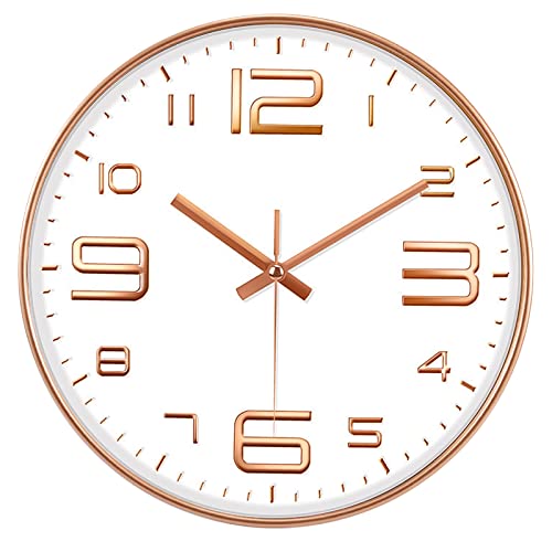VIPNAJI 12 Zoll Wall Clock Modern Quartz Lautlos Wanduhr mit Arabisch Ziffer Wanduhren, Ohne Ticken Wohnaccessoires Deko,batteriebetriebene für Wohnzimmer, Schlafzimmer, Büro küche (Ø 30cm, Rose Gold) von VIPNAJI