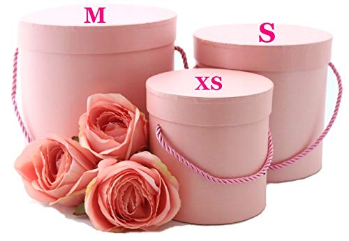 3er Set runde Dekoschachteln in Rosa mit rosafarbener Kordel, Dekobox, Blumenbox, Aufbewahrungsbox, Hutschachtel von VIPOLIMEX