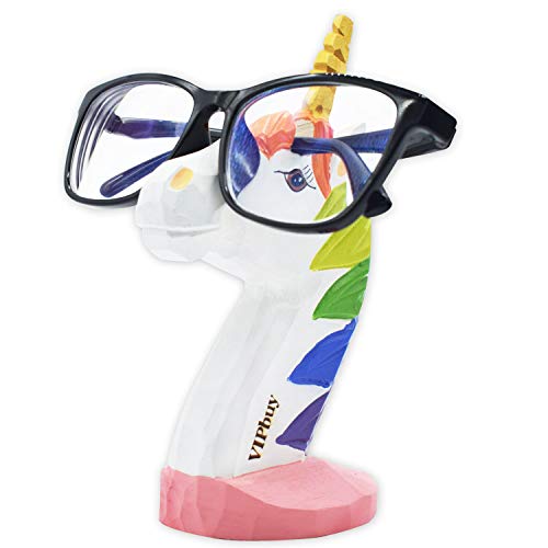VIPbuy Lustige Brillenhalter Holz Handgeschnitzt Brillenständer Tierform Sonnenbrillenhalter und Brillenablage Gläser Aufbewahrung Geschenk für Kinder Schreibtisch Heimbüro Deko (Einhorn) von VIPbuy