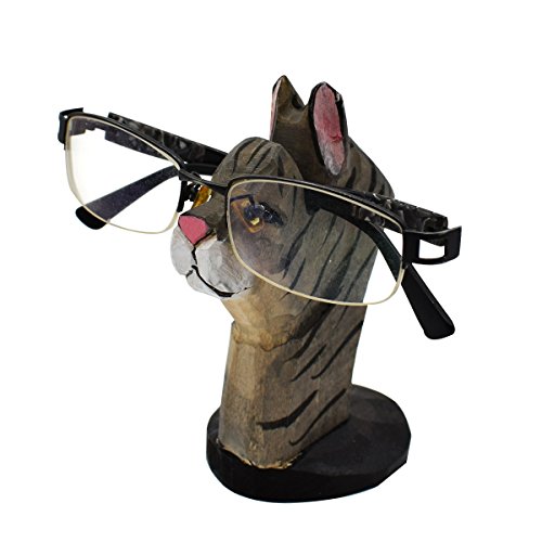 VIPbuy Lustige Brillenhalter Holz Handgeschnitzt Brillenständer Tierform Sonnenbrillenhalter und Brillenablage Gläser Aufbewahrung Geschenk für Kinder Schreibtisch Heimbüro Deko (Katze) von VIPbuy