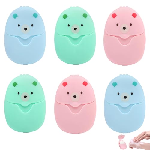 300 Blätter Mini Seife Papier, 6 Boxen Seifenblätter, Tragbare Seifenblätter, Mini Schachteln Seife Papier, Seifenpapier mit Kunststoffbox, für Reisen und Wanderungen im Freien(Rosa, Blau, Grün) von VIQIHEOE