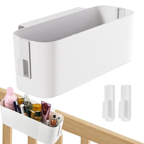 Bett Organizer zum Einhängen, Hängebett Organizer Aufbewahrungskorb, Nachttisch Bett Bettablage Betttasche Boxen mit 2 Abnehmbarer Haken, Bett Organizer Box, für Büro, Zuhause, Wohnheim(Weiß) von VIQIHEOE