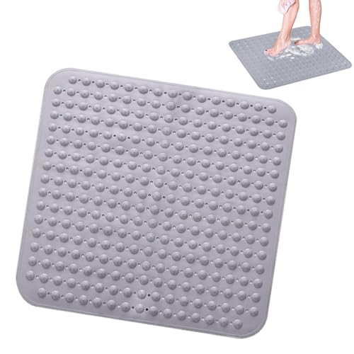 Duschmatte, 48 x 48 cm Quadrat Duschmatte, Maschinenwaschbare Badematte, Antirutschmatte mit Saugnäpfen, Duschmatte aus PVC mit Ablaufloch, für Dusche, Sauna, Oder Badewanne(Grau) von VIQIHEOE