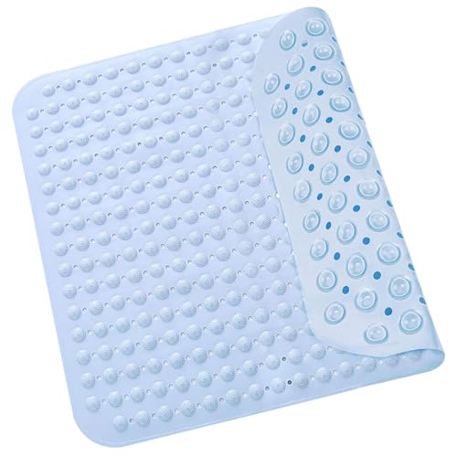 Duschmatte, 48 x 48 cm Quadrat Duschmatte, Maschinenwaschbare Badematte, PVC Anti Rutsch Matte mit Saugnäpfen, Duschmatte aus PVC mit Ablaufloch, für Den Hausgebrauch(Hellblau) von VIQIHEOE