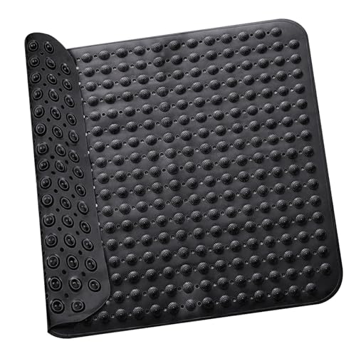 Duschmatte, 48 x 48 cm Quadrat Duschmatte, Maschinenwaschbare Badematte, PVC Anti Rutsch Matte mit Saugnäpfen, Duschmatte mit Drainagelöchern, für Dusche und Sauna(Schwarz) von VIQIHEOE
