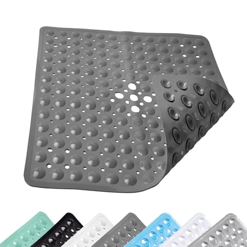 Duschmatte rutschfest, 53 x 53 cm Antirutschmatte mit Saugnäpfen, Quadrat Saunen Duschmatten, Badewannenmatte mit Abflusslöchern, für Dusche, Saunen, Grau von VIQIHEOE