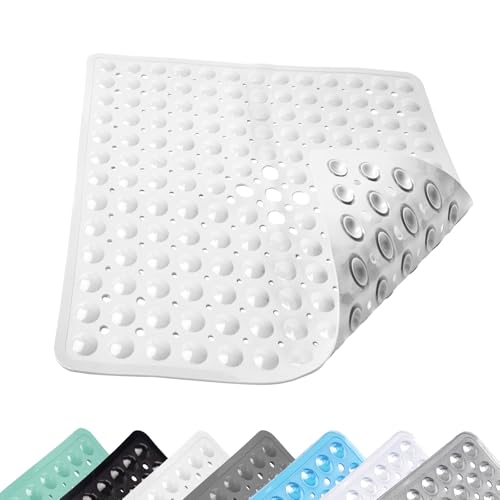 Duschmatte rutschfest, 53 x 53 cm Quadrat Bademattemit mit Saugnäpfen, Komfort Massage Badewannenmatte, Duschmatte mit Abflusslöchern für Maschinenwaschbar, Weiß von VIQIHEOE