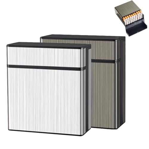 Flip Top Zigaretten Box, 2 Stück Zigarettenbox Groß, Zigarettenetui Metall, Kunststoffe Cigarette Case mit Großem Fassungsvermögen, Cigarette Case Metall Kasten Herren, Fasst 40 Zigaretten Flip Top Zigaretten Box, 2 Stück Zigarettenbox Groß, Zigarettenetui Metall, Kunststoffe Cigarette Case mit Großem Fassungsvermögen, Cigarette Case Metall Kasten Herren, Fasst 40 Zigaretten von VIQIHEOE