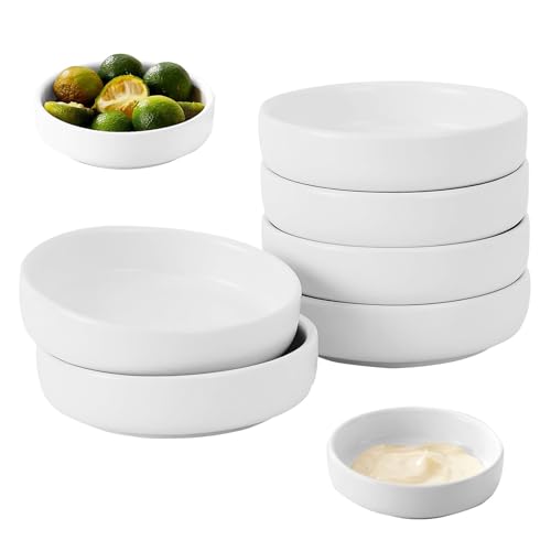 Keramik Sojasosenschale, 6 Stück Keramik Dipschalen, 9 x 9 x 2,4 cm Tauchschüsseln Set, Rund Sojasauce Schälchen, Saucenschalen Stapelbar, mini Sushi Schüssel Se, für Sushi, Dessert, Ketschup(Weiß) von VIQIHEOE