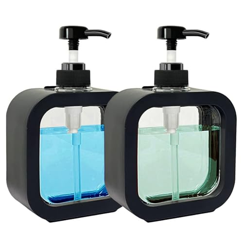 Seifenspender, 2 Stück Handseifespender, 500 ml Pumpspender, Kleiner Kunststoff Seifenspender, Befüllbar mit Duschgel, Shampoo, für Küche, Bad, Waschküche, Schwarz(Wiederverwendbar) von VIQIHEOE