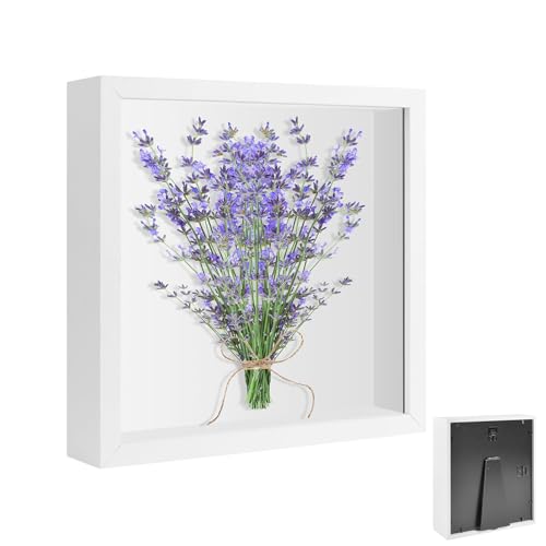 Bilderrahmen zum Befüllen, Objektrahmen Tiefer 3 cm, Holz Bilderrahmen zum Befüllen 20 x 20 cm, mit Transparente Acrylplatte, Quadratischer Vitrine Rahmen für DIY Erinnerungsstücke, Weiß von VIQIHEOE