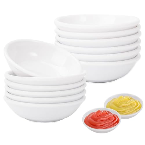 VIQIHEOE Sojasauce Schälchen, 12 Stück Weiß Dipschalen Set, 8,8 x 2,2cm Rund Saucenschälchen, Kleine Schale für Tomatensauce, Dessertschalen, für Saucen, Beilagen, Nuss(Wiederverwendbar) von VIQIHEOE