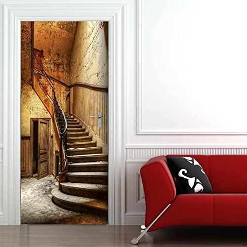 3D Türtapete Selbstklebend Türaufkleber - ALTE TREPPE - Türfolie Poster PREMIUM PVC Wasserfest Wandtattoo Für Schlafzimmer Wohnzimmer Tür Dekoration Tapete 86 x 200 cm von VIRANDA