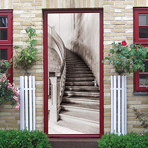 3D Türtapete Selbstklebend Türaufkleber - ALTE TREPPE - Türfolie Poster PREMIUM PVC Wasserfest Wandtattoo Für Schlafzimmer Wohnzimmer Tür Dekoration Tapete 88 x 200 cm von VIRANDA