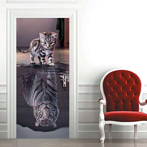 3D Türtapete Selbstklebend Türaufkleber - Katze wird Tiger - Türfolie Poster PREMIUM PVC Wasserfest Wandtattoo Für Schlafzimmer Wohnzimmer Tür Dekoration Tapete 80 x 200 cm von VIRANDA