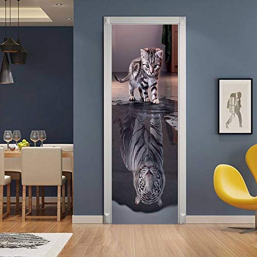 3D Türtapete Selbstklebend Türaufkleber - Katze wird Tiger - Türfolie Poster PREMIUM PVC Wasserfest Wandtattoo Für Schlafzimmer Wohnzimmer Tür Dekoration Tapete 86 x 200 cm von VIRANDA