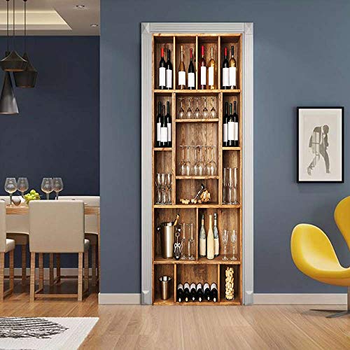 3D Türtapete Selbstklebend Türaufkleber - Weinschrank - Türfolie Poster PREMIUM PVC Wasserfest Wandtattoo Für Schlafzimmer Wohnzimmer Tür Dekoration Tapete 95 x 215 cm von VIRANDA