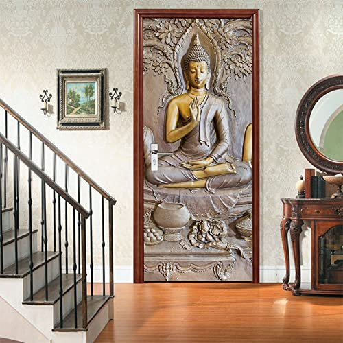 3D Türtapete Selbstklebend Türposter - BUDDHA STATUE - Türaufkleber Türfolie PREMIUM PVC Wasserfest Wandtattoo Für Schlafzimmer Wohnzimmer Tür Dekoration Tapete 86 x 200 cm von VIRANDA