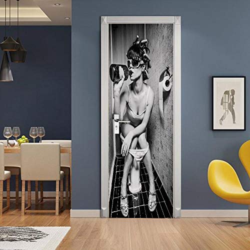 VIRANDA Türtapete 3D Selbstklebend TürPoster - Toilette Frau - Fototapete Türfolie Abnehmbar Wandtapete PVC Wasserdichte Schlafzimmer Türaufkleber 77 x 200 cm von VIRANDA