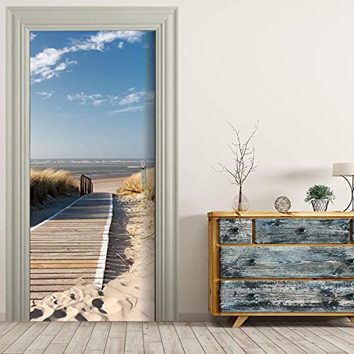 VIRANDA Türtapete Selbstklebend 3D TürPoster - STEG ZUM MEER - Türaufkleber Fototapete Türfolie Poster Tapete Nordsee Ostsee Strand 77x200cm von VIRANDA