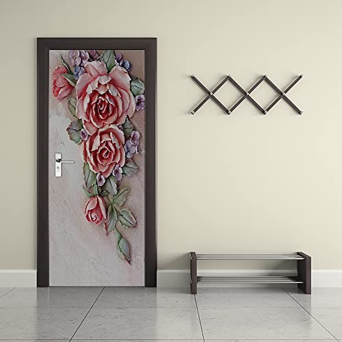 VIRANDA 3D Türtapete Selbstklebend Türposter - Geprägte Rose - Türaufkleber Tür Folie 86x200cm von VIRANDA