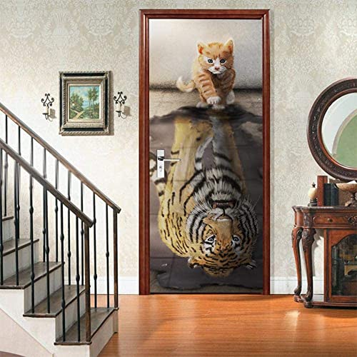 VIRANDA Türtapete Selbstklebend 3D TürPoster - Katze Wird Tiger - Türaufkleber Türfolie 86x200cm von VIRANDA