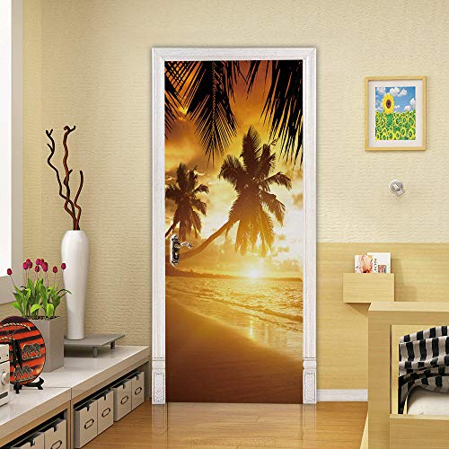 VIRANDA Türtapete Selbstklebend TürPoster 3D - Sonnenuntergang Seelandschaft - Türaufkleber Wasserfest Türfolie für Schlafzimmer Gang Tür verschönern deko 77x200cm von VIRANDA