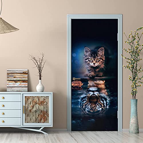 VIRANDA Türtapete Selbstklebend TürPoster 3D Türfolie - Katze Wird Tiger - Türaufkleber Türklebefolie 90x200cm von VIRANDA