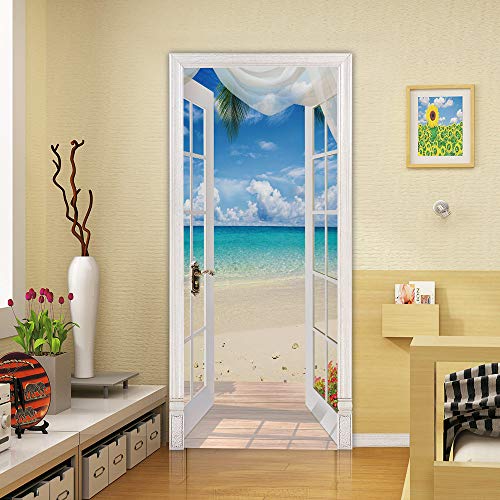 VIRANDA Türtapete Selbstklebend TürPoster - Haus am Meer LANDSCHAFT - 3D Türaufkleber PREMIUM PVC Wasserfest Türfolie für Schlafzimmer Gang Tür verschönern deko 77x200cm von VIRANDA