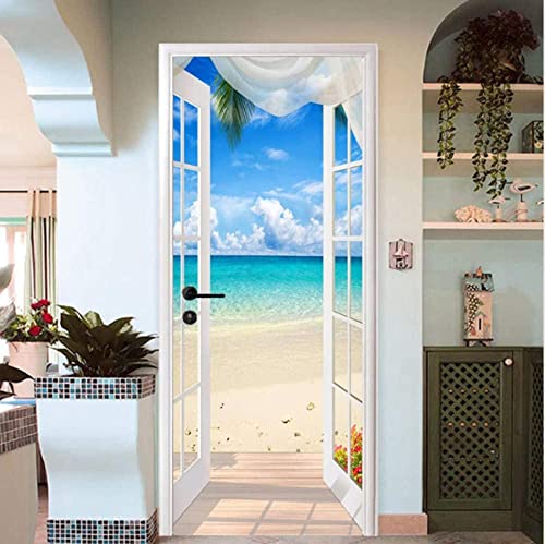 VIRANDA Türtapete Selbstklebend TürPoster - Haus am Meer LANDSCHAFT - 3D Türaufkleber PREMIUM PVC Wasserfest Türfolie für Schlafzimmer Gang Tür verschönern deko 88x200cm von VIRANDA