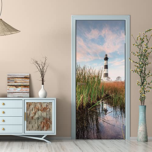 VIRANDA Türtapete Selbstklebend TürPoster - LEUCHTTURM - Türaufkleber 3D Türfolie 77x200cm von VIRANDA
