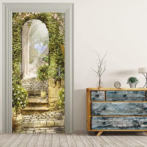 VIRANDA Türtapete Selbstklebend TürPoster - PFLANZENBOGEN - Türaufkleber 3D Türklebefolie 80x200cm von VIRANDA