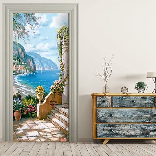 VIRANDA Türtapete Selbstklebend Türposter - GARTEN AM MEER - 3D Türaufkleber Türklebefolie 90x200cm von VIRANDA