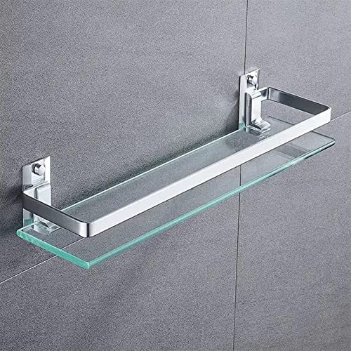 VIRAZE Badezimmerregal aus Glas, an der Wand befestigtes Duschbad, Toilette, Kosmetikregal, Waschtisch, Space Aluminium, kein Stanzen (Size : 50cm) von VIRAZE